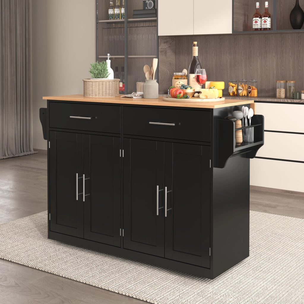 Carrello da cucina con piano pieghevole, 4 ante e 2 cassetti, ruote, per cucina e sala da pranzo, 120 × 46 × 91.5 cm
