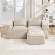 Divano modulare a L, 2 posti senza telaio con pouf beige in tessuto poliestere resistente, 198x162x67 cm