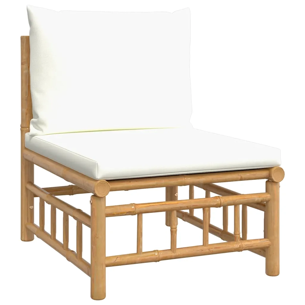 Set Salotto da Giardino 2pz | Set di Mobili da Esterno con Cuscini Bianco Crema in Bamb¨´