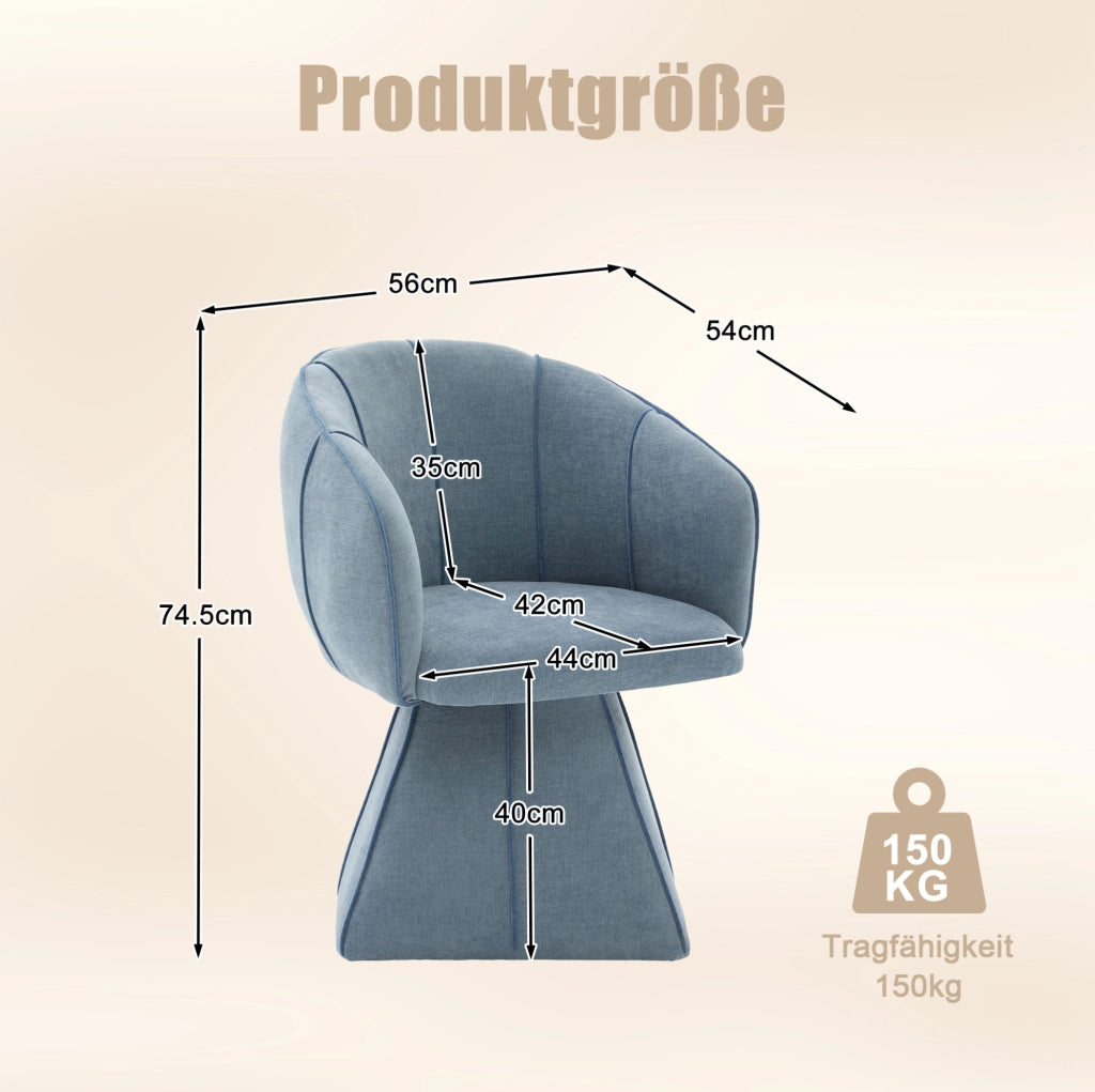 Poltrona girevole 360¡ã in ciniglia blu con schienale alto e braccioli