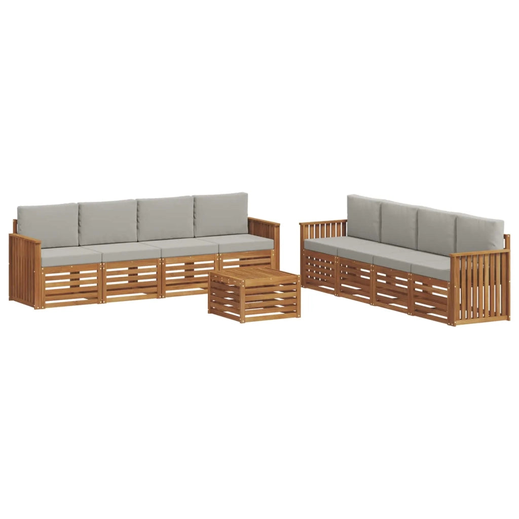 Set divani con cuscino 9 pcs Grigio Naturale e Chiaro 3374566