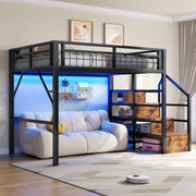 Letto a soppalco 140 x 200 cm nero con LED e gradini contenitore