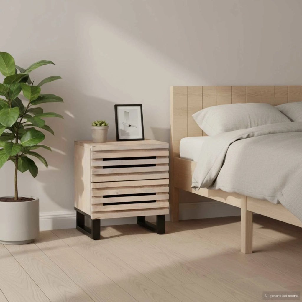 Comodini 2pz 40x34x46 cm in Legno Massello di Mango Sbiancato 377433