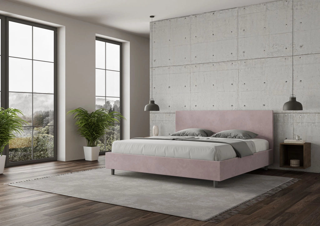 BS COM Letto matrimoniale king size contenitore imbottito 200x210 microfibra glicine