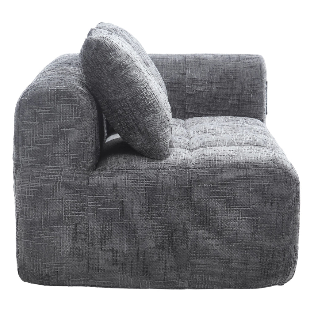 Divano per 2 persone con chaise lounge, tessuto chenille grigio, cuscino incluso e tasche laterali