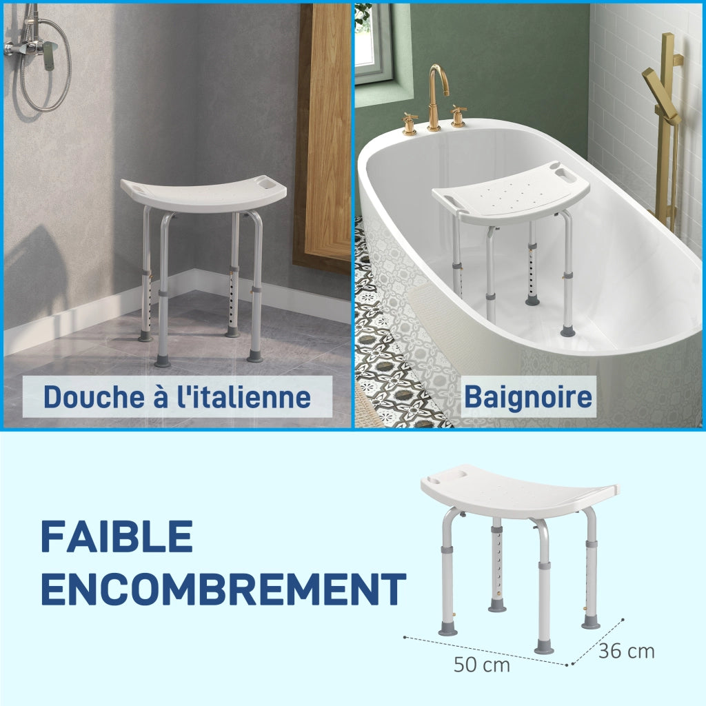 Sgabello Doccia Regolabile ¨C Xylo ¨C Alluminio HDPE Bianco Carico 136kg