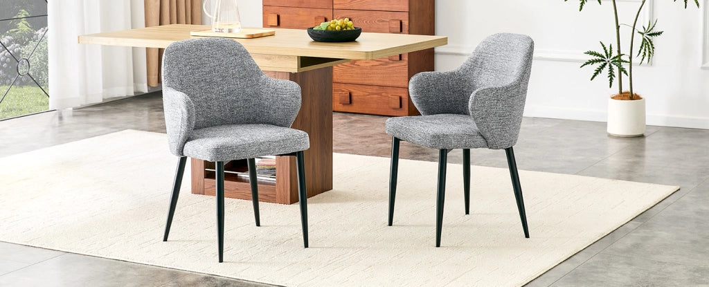 Set 2 Sedie da Pranzo in Tessuto Grigio con Gambe in Metallo a Croce, Altezza 83 cm