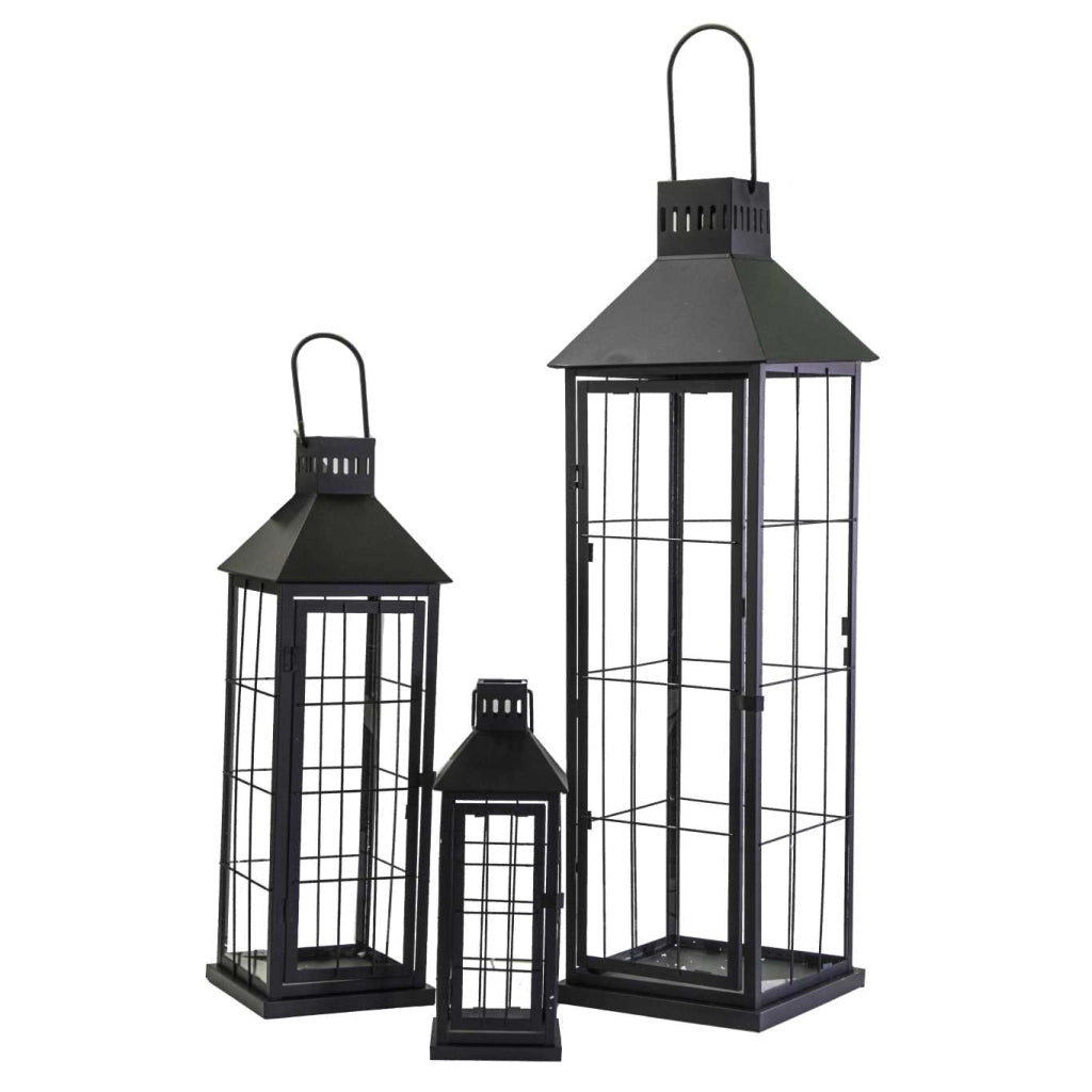 Lanterna metallo 1-3 nero quadro cm26x26h87,5