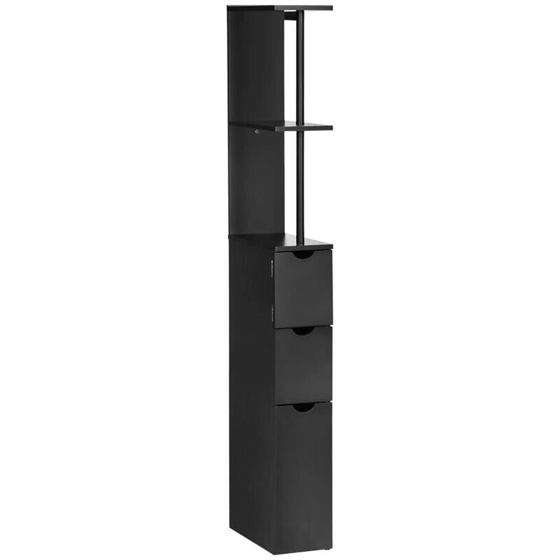 MOBILE COLONNA SALVASPAZIO IN LEGNO CON RIPIANI E CASSETTI 15X33X136CM NERO