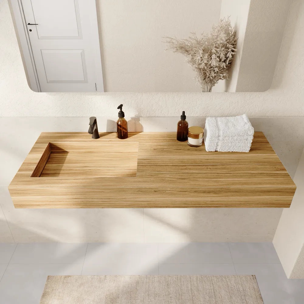 Lavabo sospeso con vasca a sinistra in hpl 120cm rovere miele | Baikal