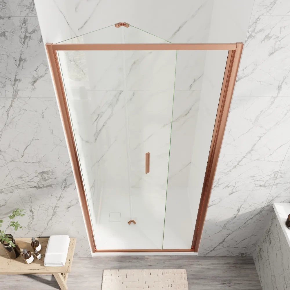 Porta doccia 90cm con apertura a libro profili slim rame spazzolato vetro 6mm trasparente anticalcare h190 | Portofino