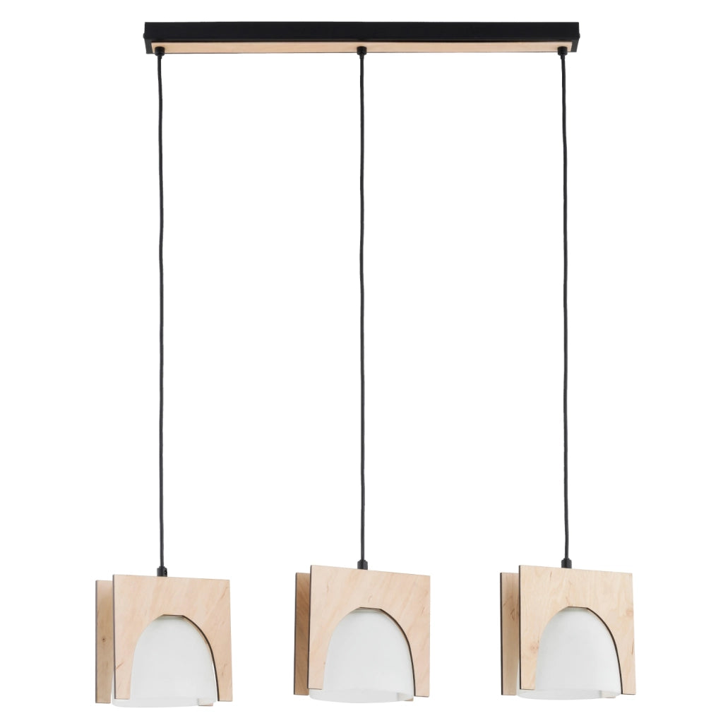 Lampada sospesa FERIO Alfa nero/legno, cornici quadrate 3xE27