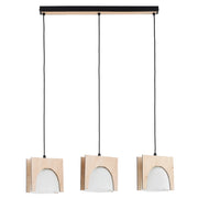 Lampada sospesa FERIO Alfa nero/legno, cornici quadrate 3xE27