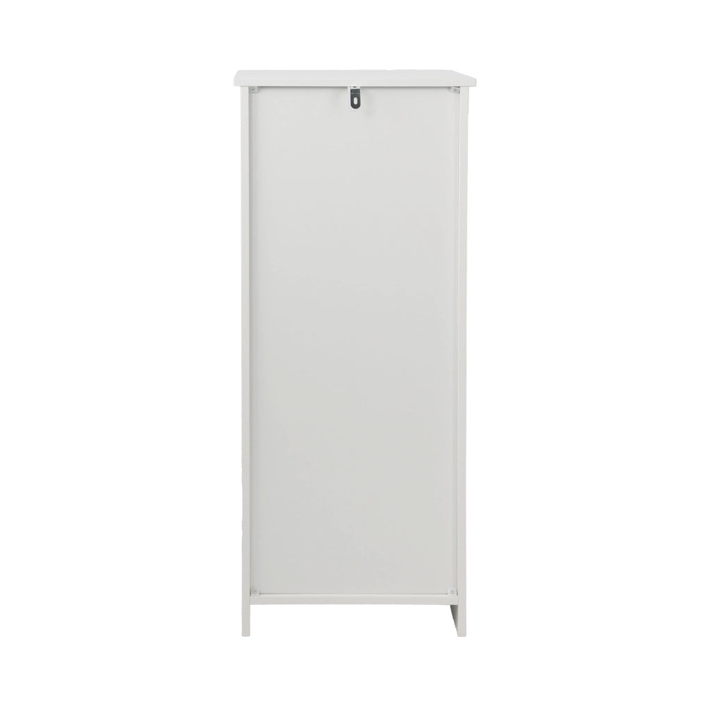Mobile bagno bianco con ante a persiana, più ripiani, struttura in MDF resistente all'umidità