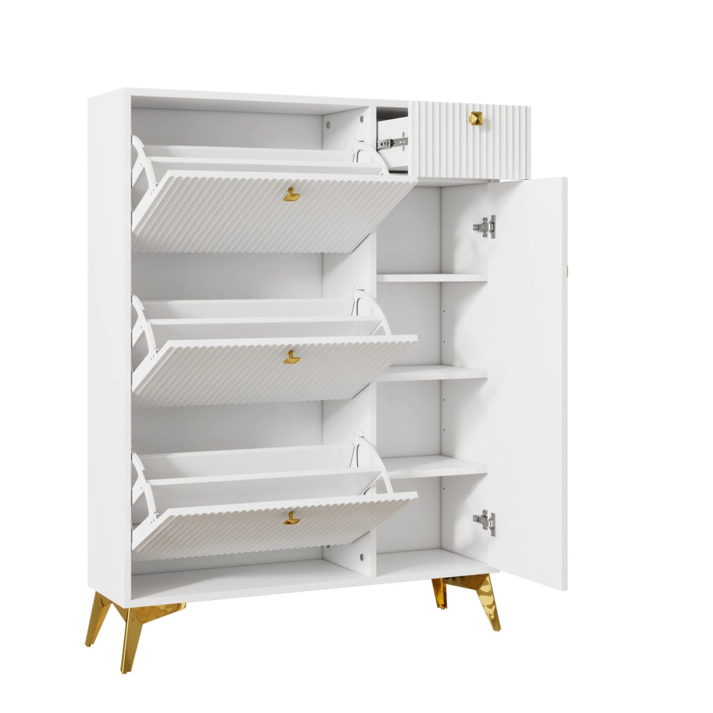 Scarpiera 90x25x121 cm con ripiani regolabili in truciolare e MDF bianca
