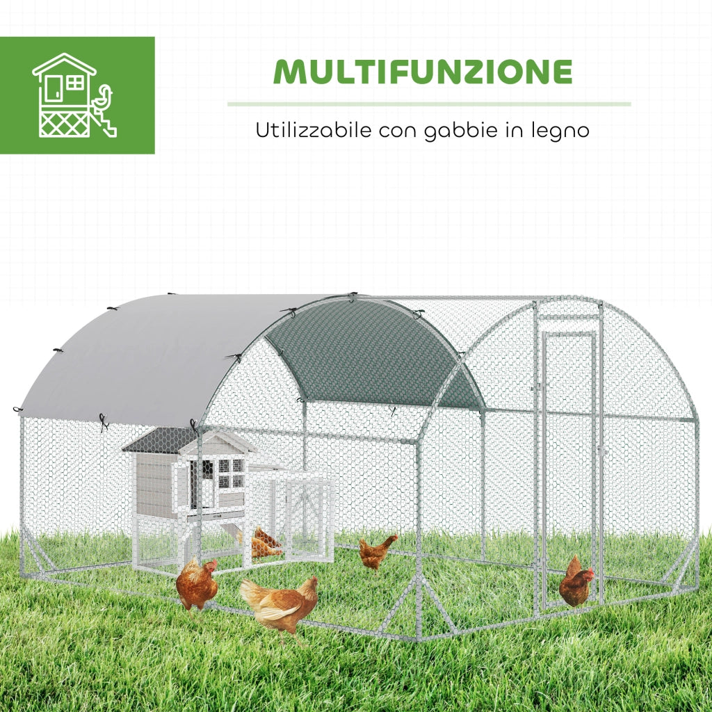 Recinto per Animali da Giardino ¨C Xylo ¨C Metallo Galvanizzato con Tetto Anti UV 280x380x197 cm Argento