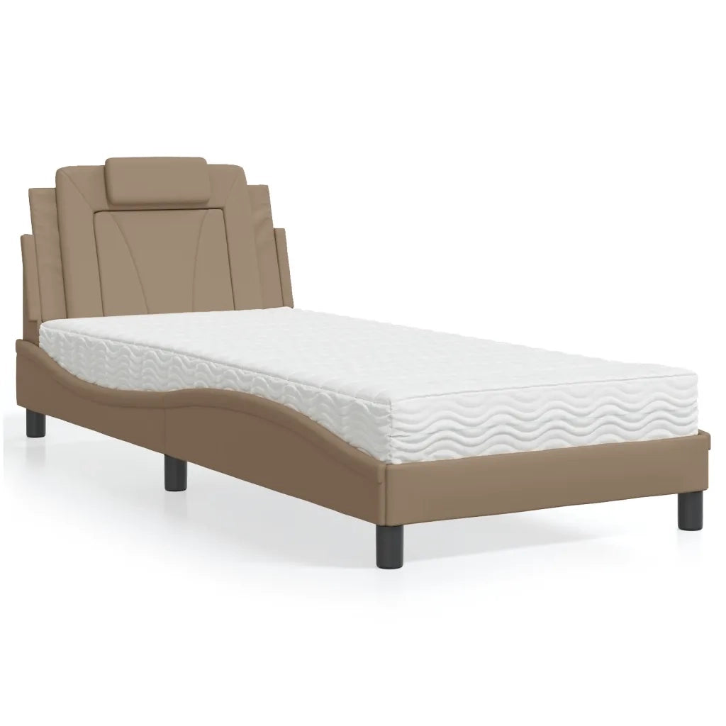 Letto Viana con Materasso-Struttura Letto con Materasso Cappuccino 90x190 cm Similpelle