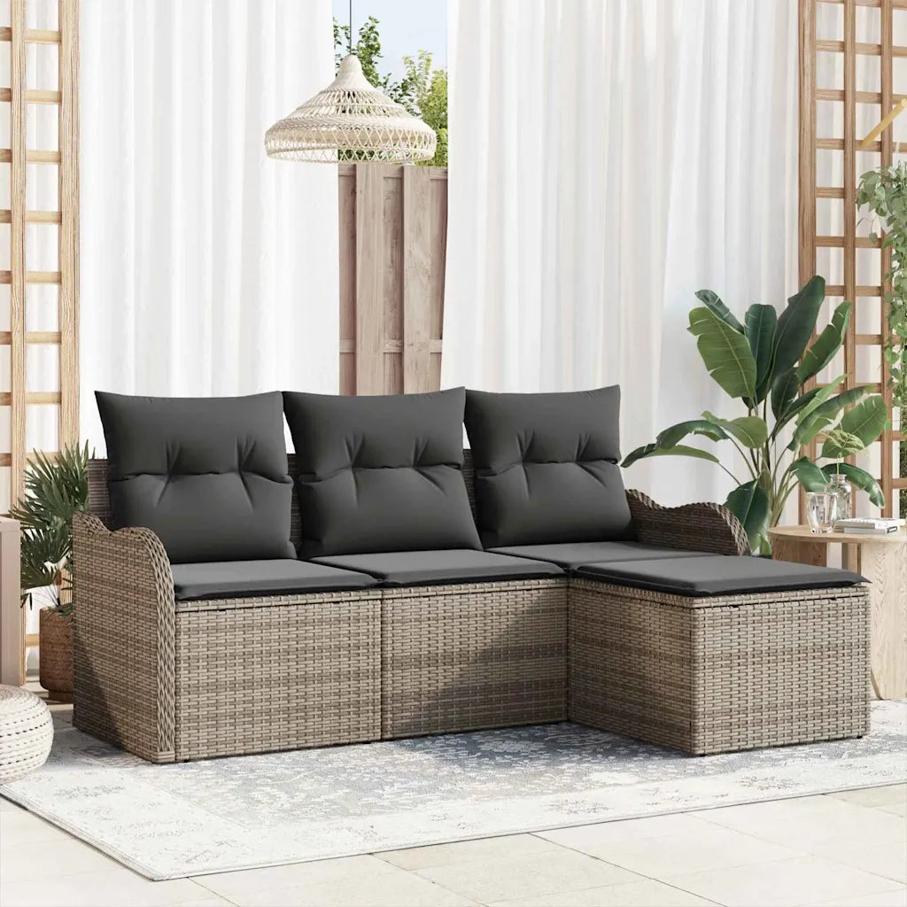 Set Divano da Giardino 4 pcs Grigio polyrattan