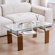 Tavolino da salotto in vetro temperato 100x55x45 cm con ripiano e gambe marroni HOMVRA