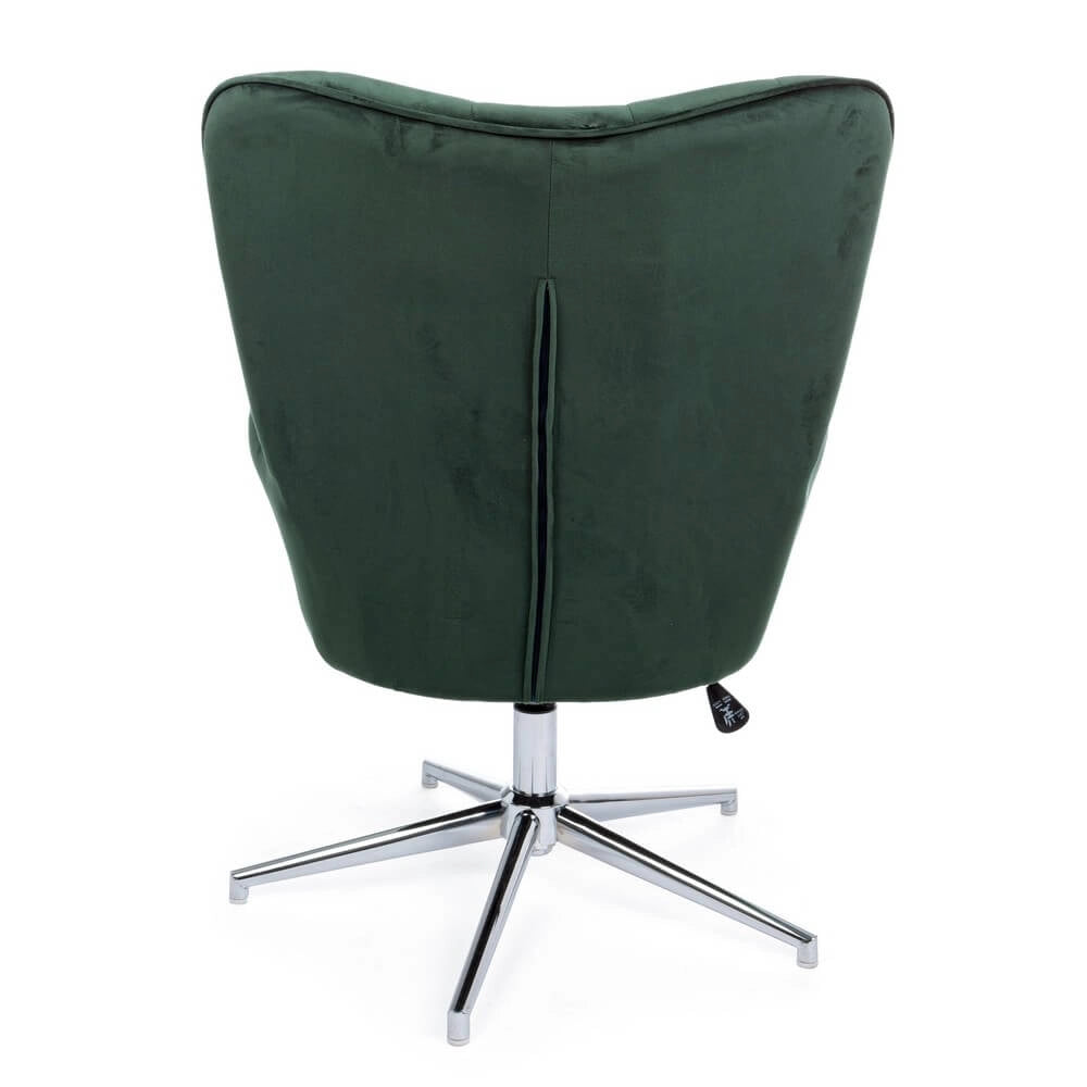Poltrona Girevole in Velluto Verde con Base Cromata - DAPHNE