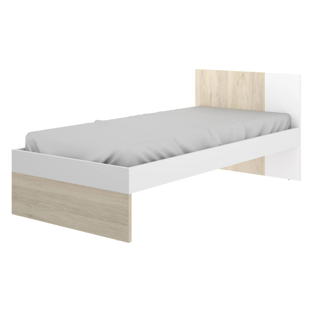 Letto per bambini Allegruze, Struttura con secondo lettino estraibile, Letto singolo per cameretta, 196x97h79 cm, Bianco e Rovere