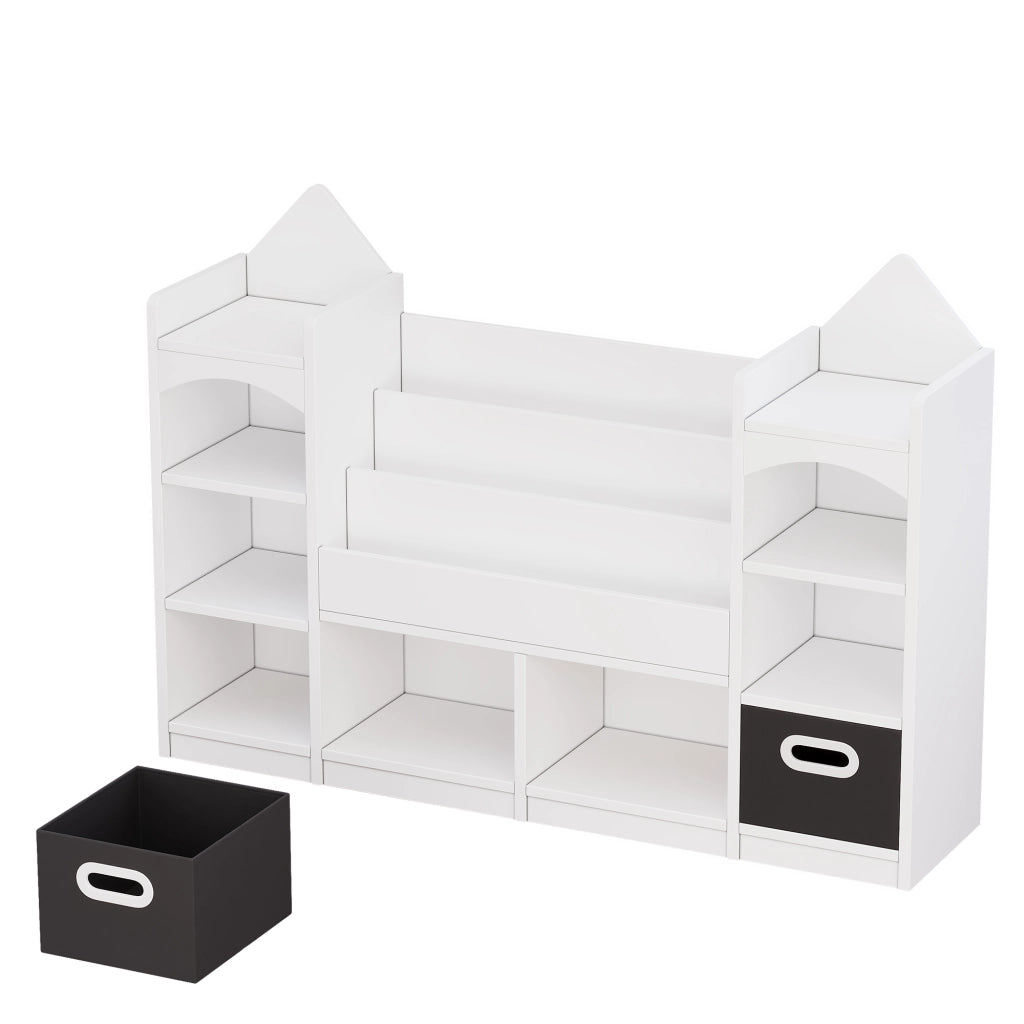 SCAFFALE per libri e giochi 130x30x90 cm Bianco con 2 box pieghevoli