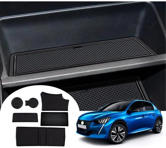Pattini Antislittamento per Peugeot 208 e 2008 2020-2024 2025, Console Centrale con Supporto Braccio in Gomma per Peugeot 208 2023, Set di Pattini per Console Centrale con Porta Caffè e Pattini per Piegatura Porta (Nero)