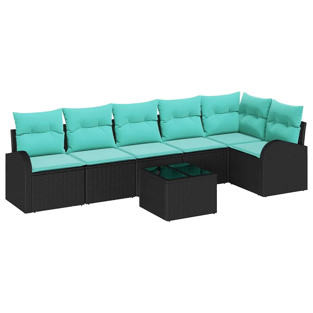 Set Divano da Giardino 7 pcs Nero e Turchese polyrattan 3354745