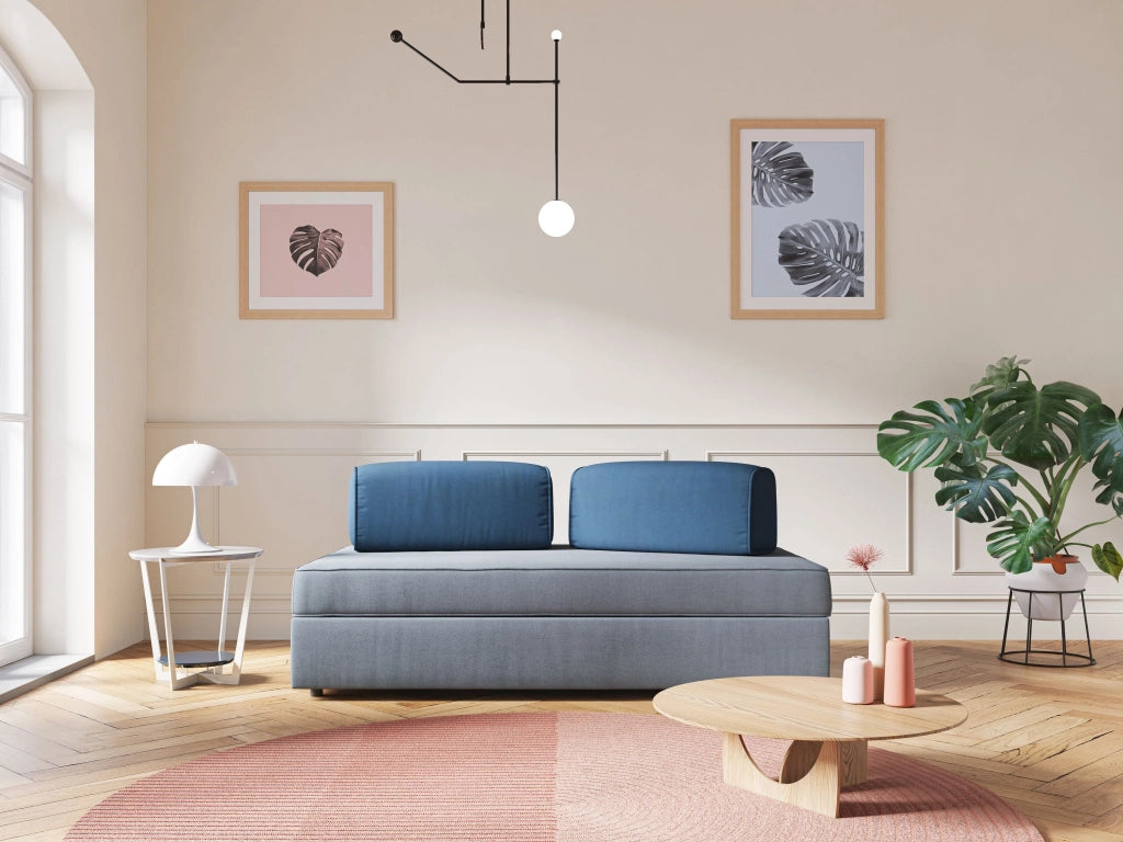 Liberty Divano con pouf estraibile e schienali movibili in tessuto morbido impermeabile T02 160 cm carta da zucchero