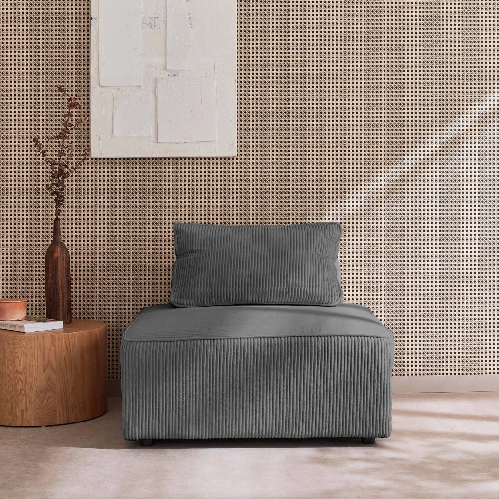 Modulo per divano modulare in velluto a coste, 1 posto, grigio scuro