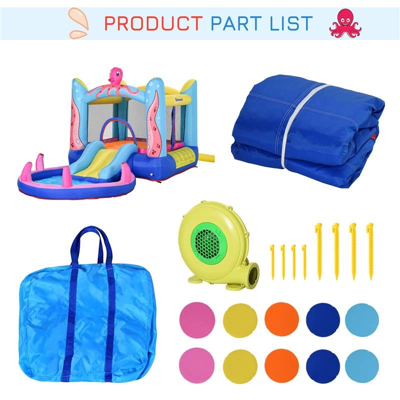 CASTELLO GONFIABILE PER BAMBINI CON SCIVOLO E PISCINA TEMA MARE