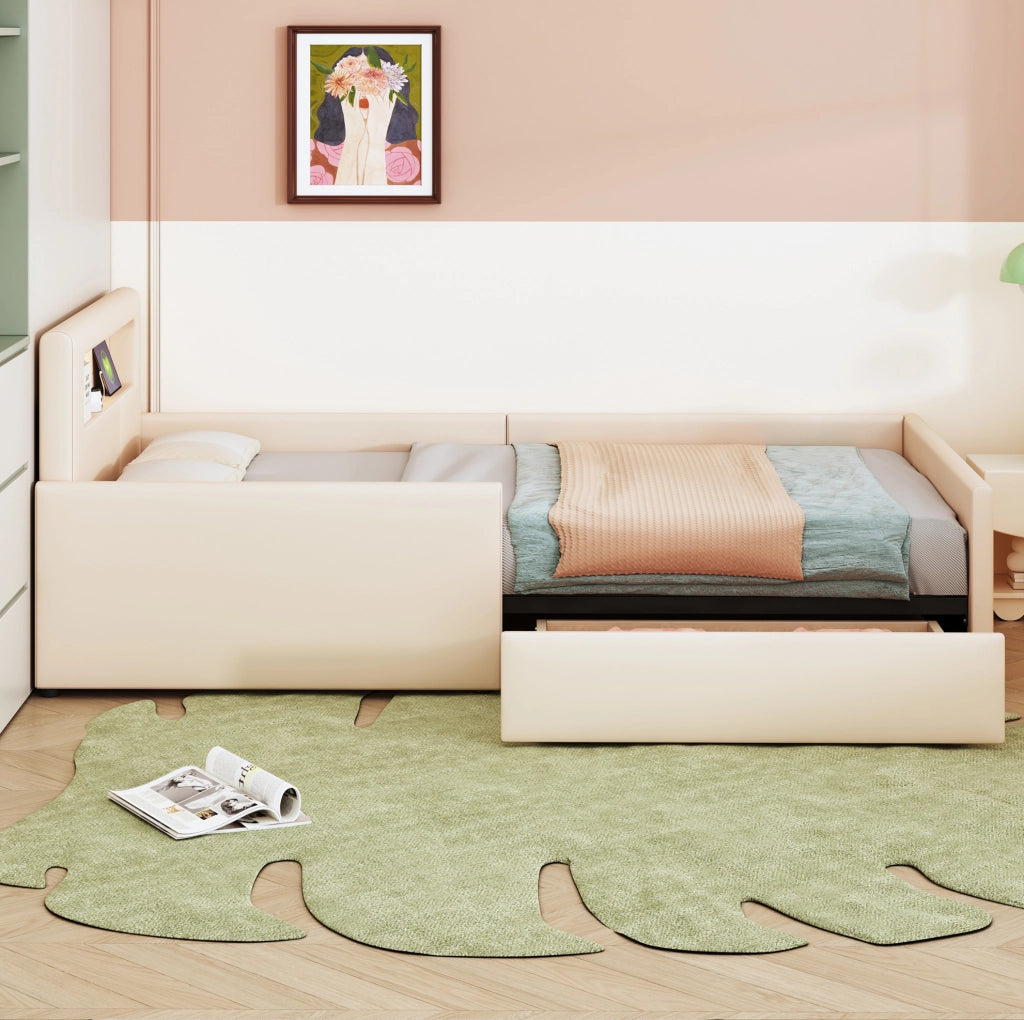 Letto imbottito per bambini 90x200 cm con luce notturna, USB e cassetti
