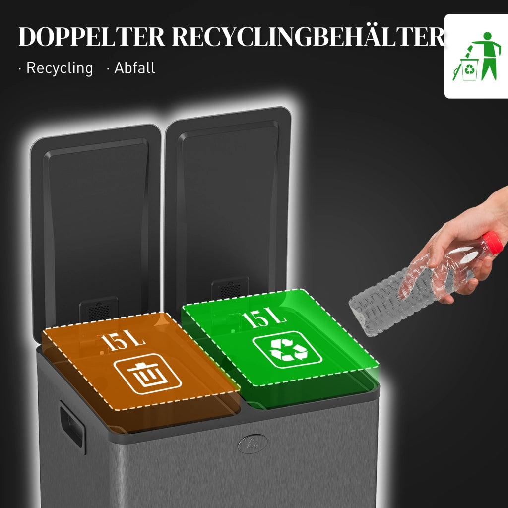 Cestino doppio ¨C Minimal ¨C Acciaio inox, plastica, nero