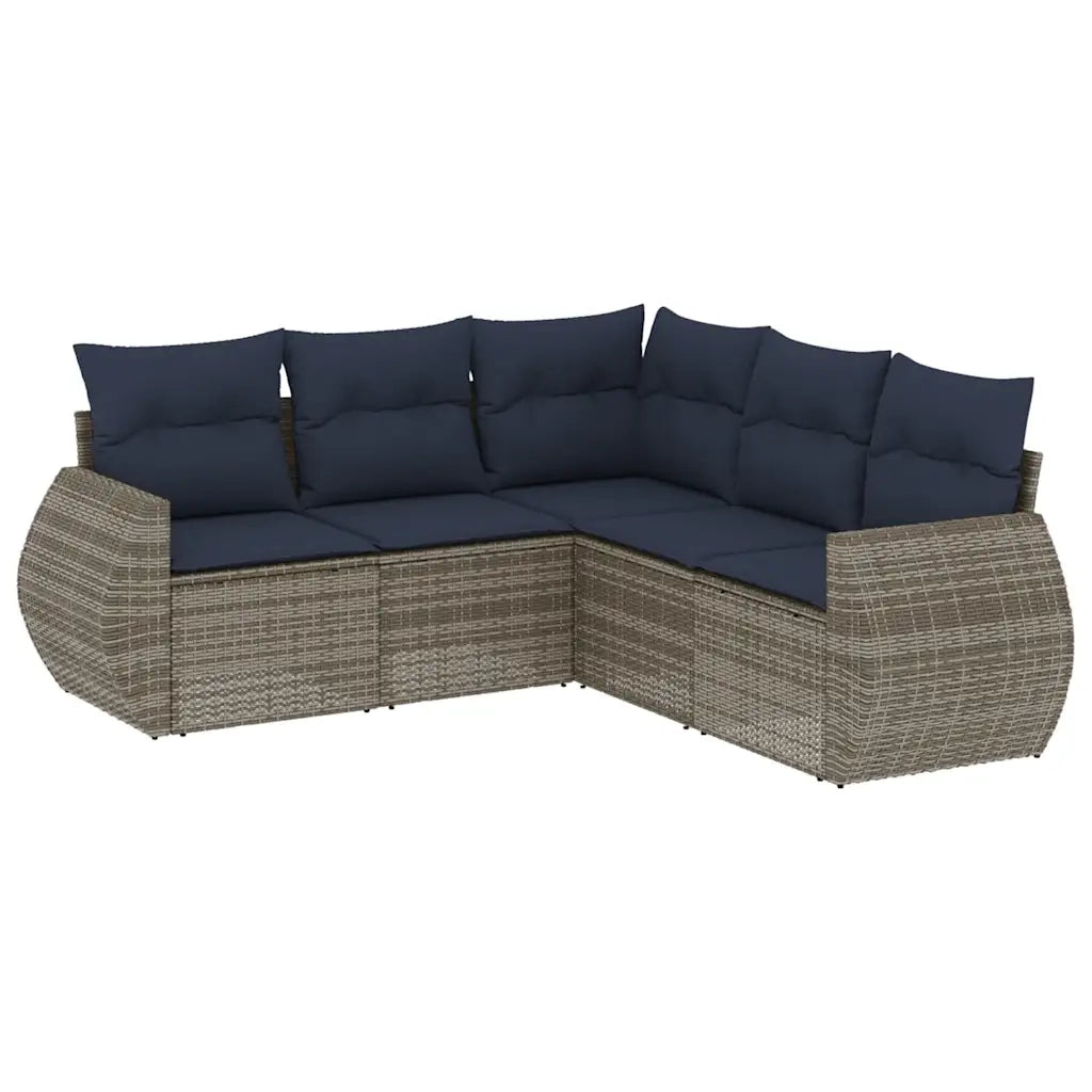 Set Divani da Giardino 5 pz con Cuscini Grigio in Polyrattan 3221350