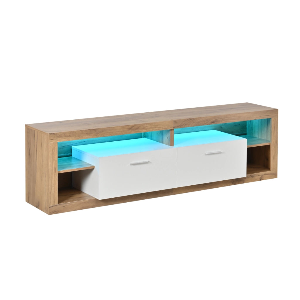Mobile TV lowboard 180 x 35,5 x 50 cm naturale e bianco con LED App