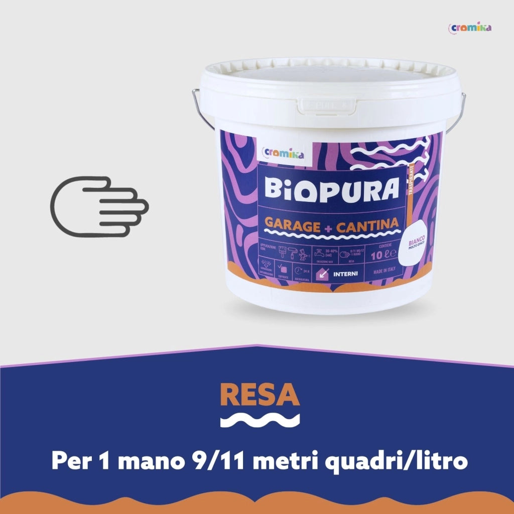 Pittura murale traspirante interni garage cantina linea biopura cromika *** formato 10 lt, confezione 1