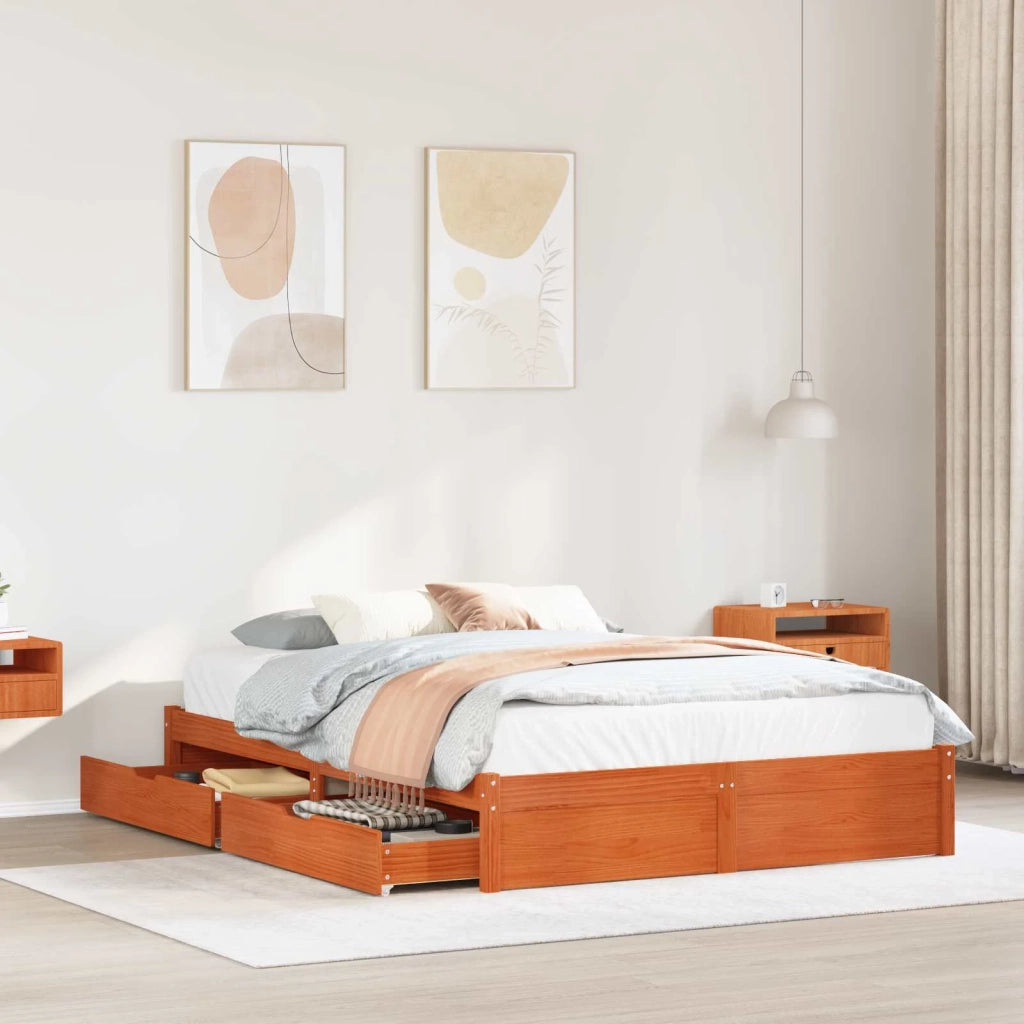 Struttura del letto con cassetto-Giroletto con contenitore-Rete del Letto Marrone cerato 140 x 200 cm 576016