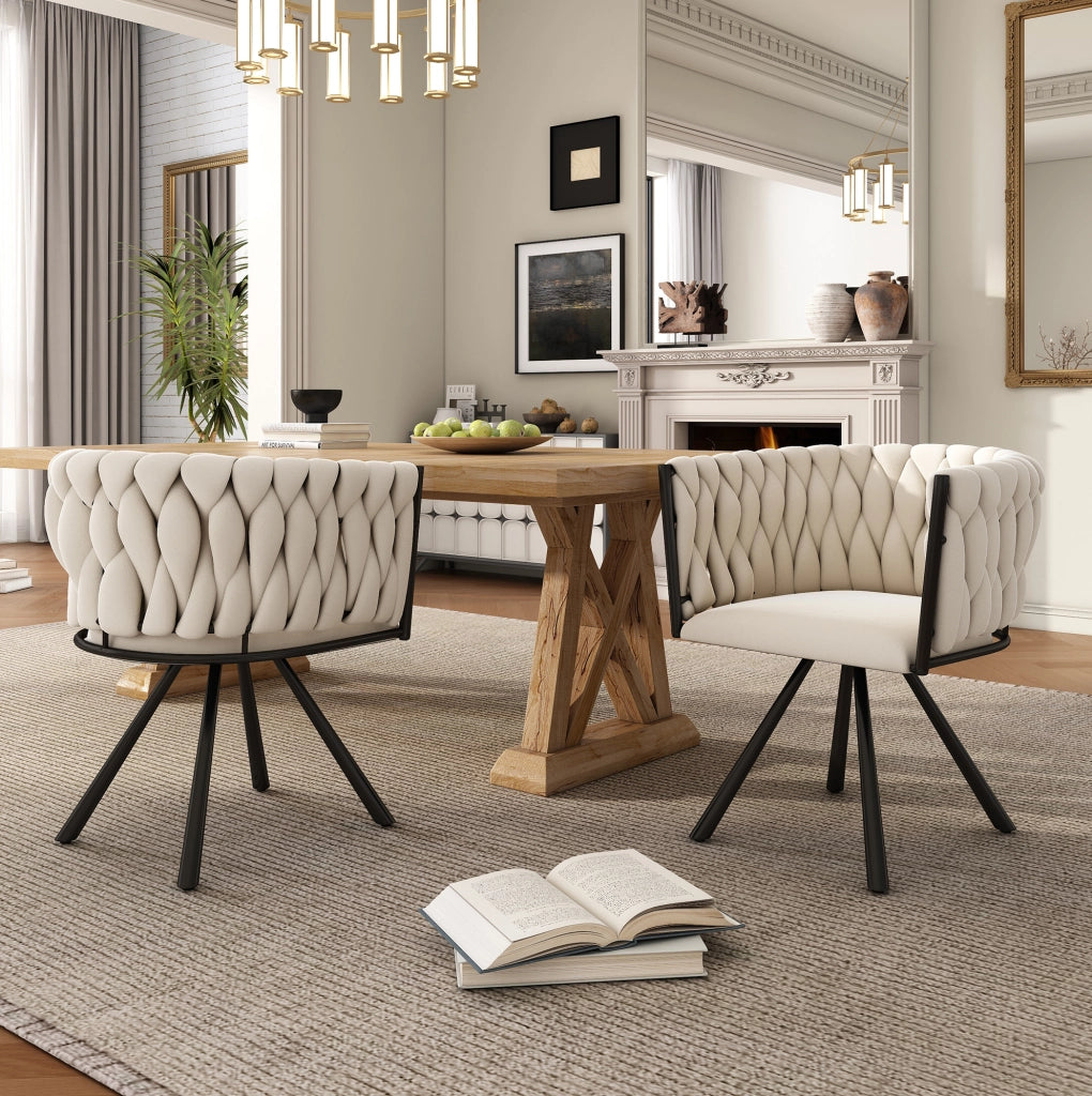 Set di 4 sedie da pranzo girevoli a 360¡ã in velluto beige con struttura in metallo