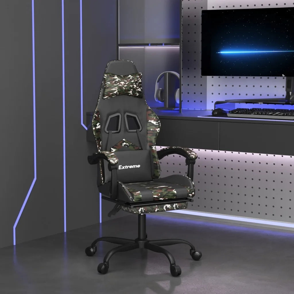 Sedia da Gaming | Sedia da e-sports Girevole Poggiapiedi Nero e Mimetico Similpelle