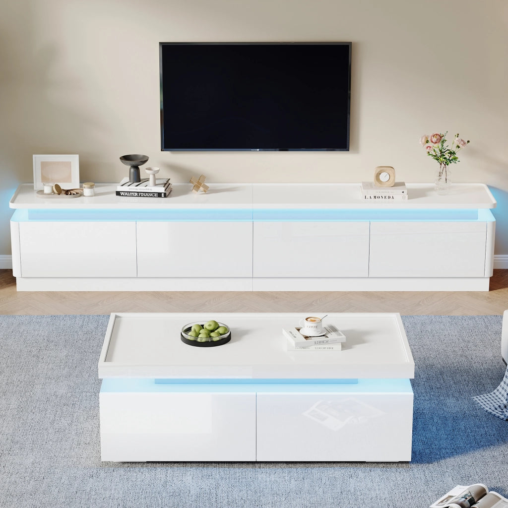 Mobile TV; con LED; 4 cassetti; finitura lucida; bianco