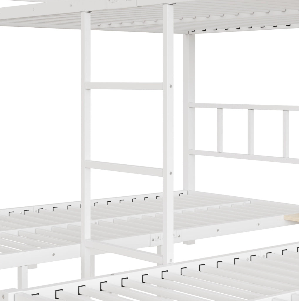 Letto a castello 3 posti 140x200 e 90x200 cm con ripiano in metallo bianco