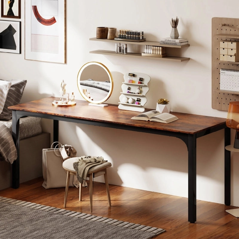 Scrivania dritta per computer con piano ampio struttura in acciaio e pannello truciolare marrone rustico 200 × 60 × 75 cm
