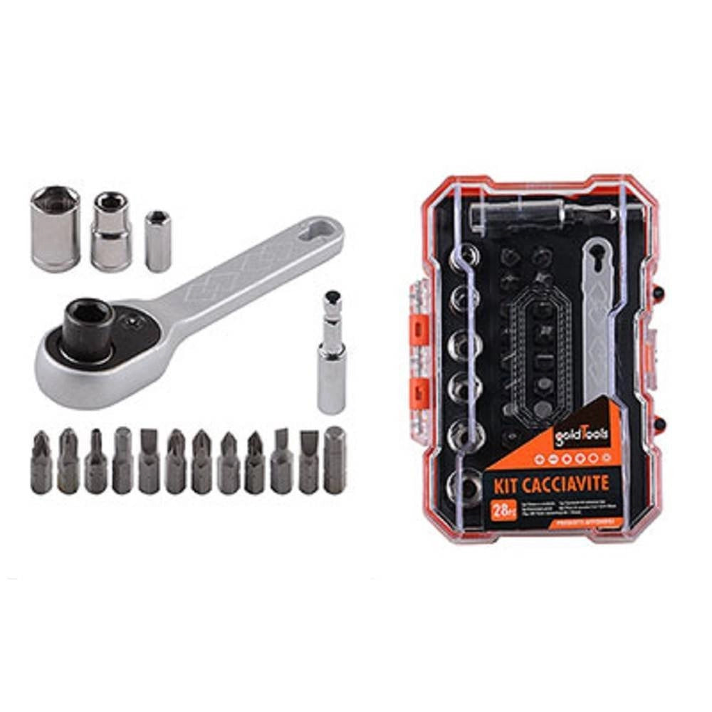 Trade Shop - Kit Cacciavite Cricchetto Multiuso 28pz Magnetico Con Teste Intercambiabili 92186 -