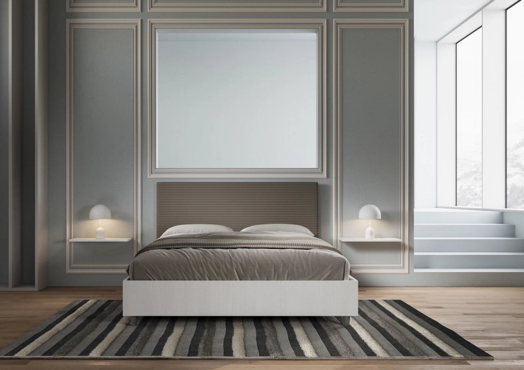 BS COM Letto matrimoniale contenitore 160x200 bianco frassino testata similpelle cappuccino