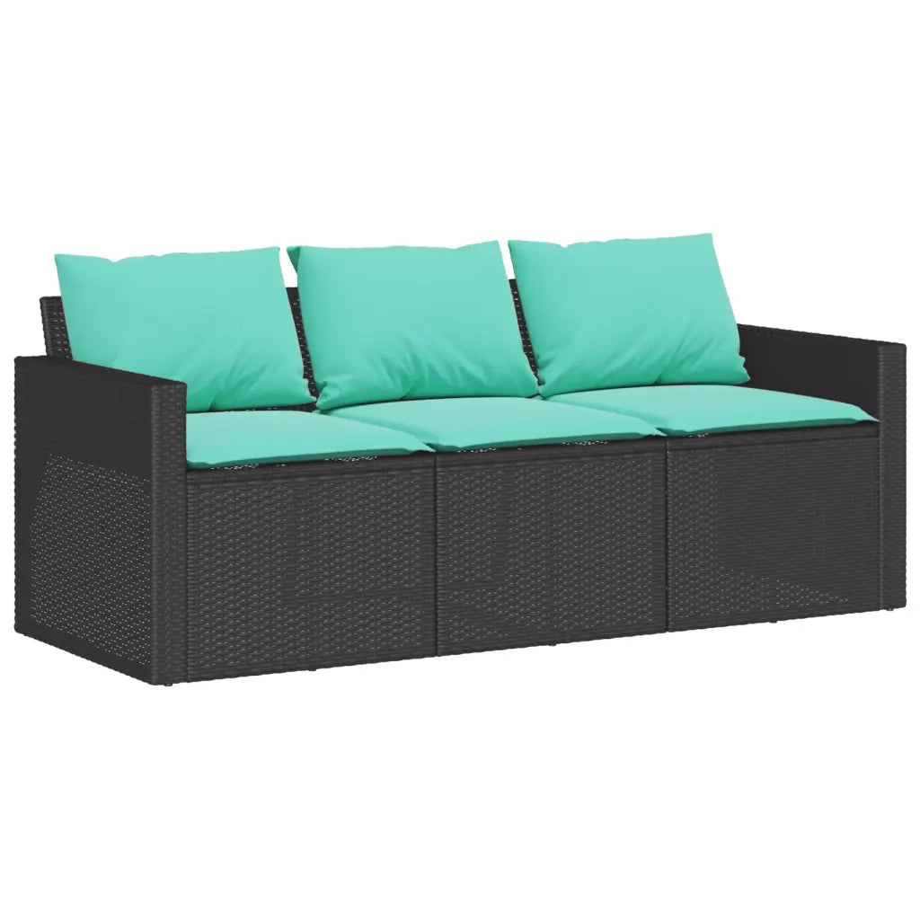 Divano da Giardino a 3 Posti con Cuscini Nero in Polyrattan 366349