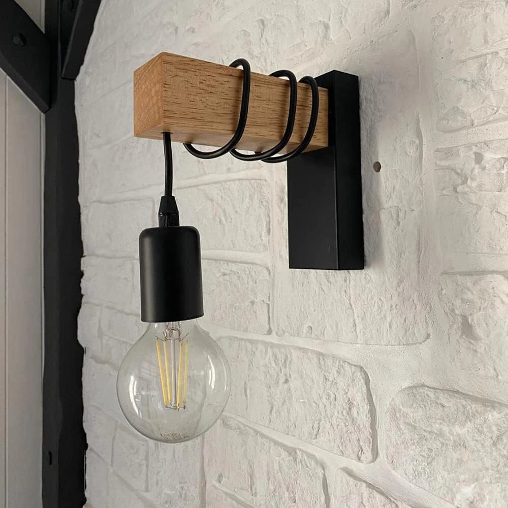 Trade Shop - Applique A Parete Stile Industriale Lampada Muro Retrò Vintage In Metallo Legno E27 Aq64 -