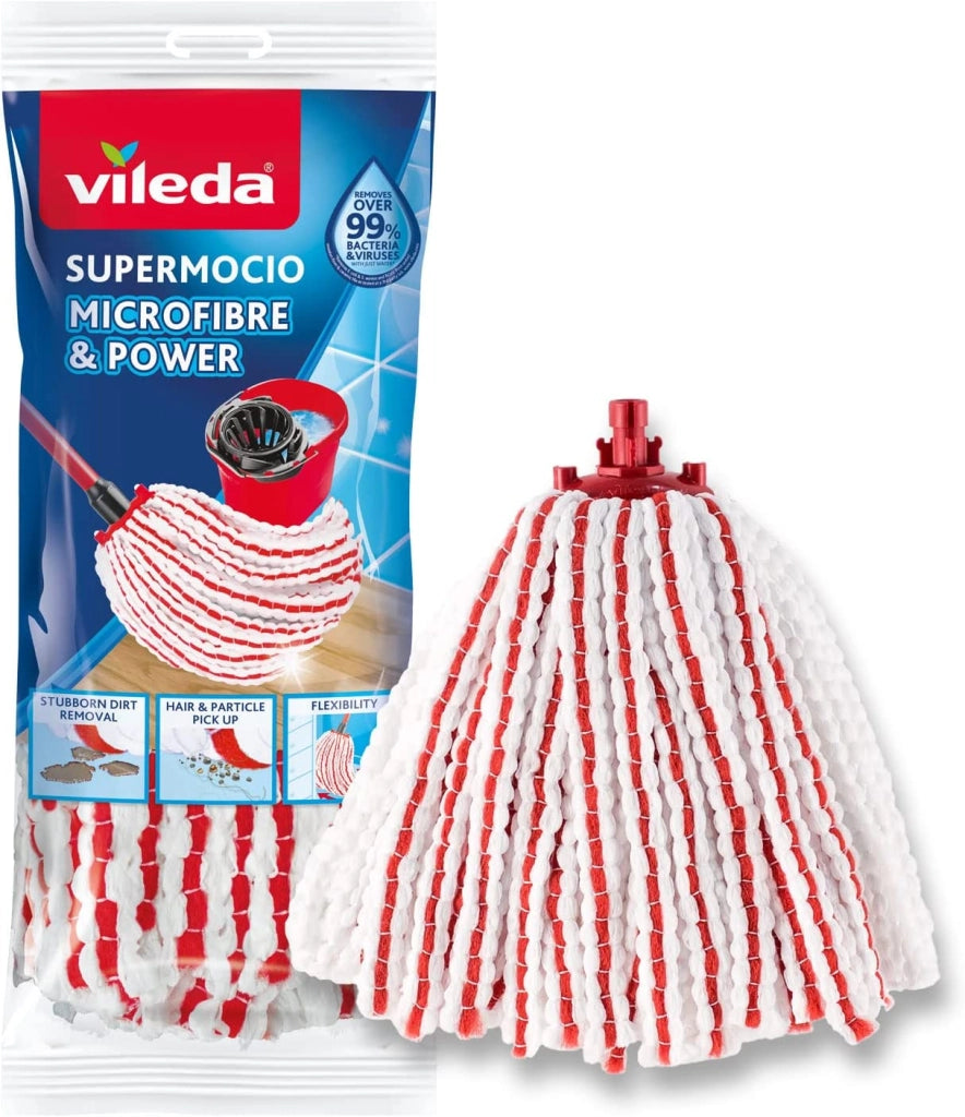 VILEDA RICAMBIO MOP IN MICROFIBRA CON STRINGHE ROSSE E BIANCHE