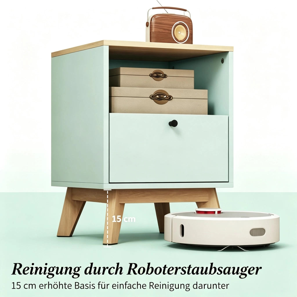 Set di 2 comodini moderni con cassetto e vano a giorno 40x40x55 cm verde chiaro
