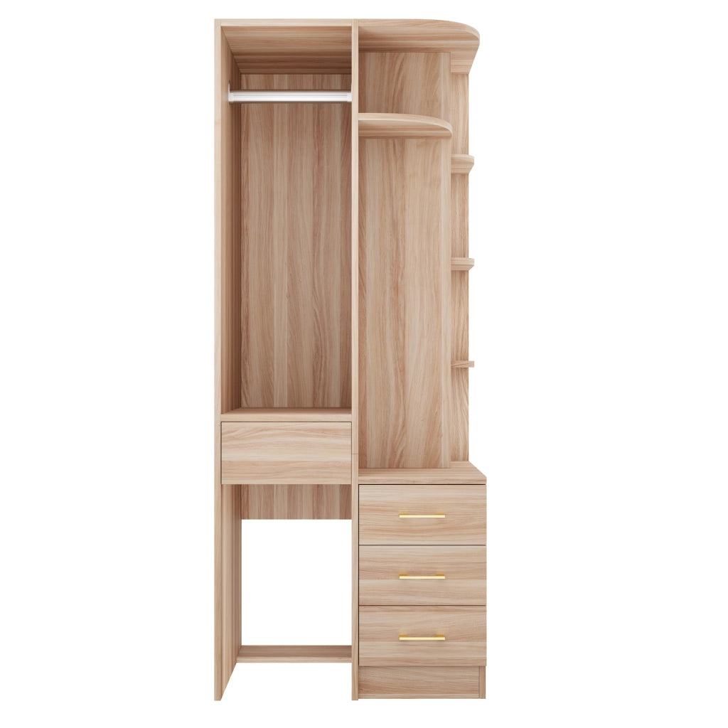 Armadio autoportante con vano appendiabiti ripiani aperti e cassetti in MDF 70 × 55 × 175 cm