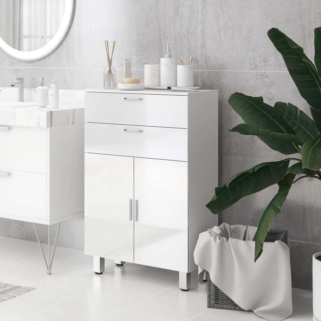 Mobile da Bagno con 2 Ante e 2 Cassetti ¨C Minimal ¨C Bianco Lucido 60x30x93 cm